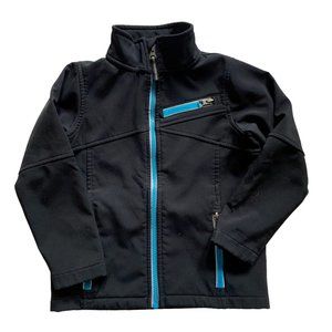 Lands' End Kids Fleece Lined Jacket size Small 4 Black Blue Zip Trim Wind Resist